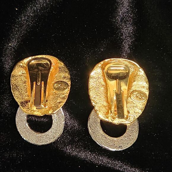 KJL Lion Rhinestone Door Knocker Earrings Clip on Kenneth Jay Lane Vtg Jewelry - Picture 5 of 8
